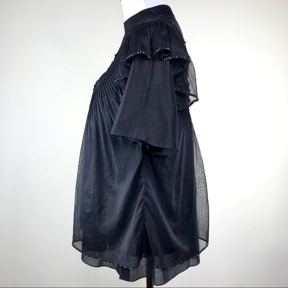 swgt Black Sheer Top Blouse Size S Chanderi Silk Pleats Layer India Designer Y2K - Picture 2 of 8